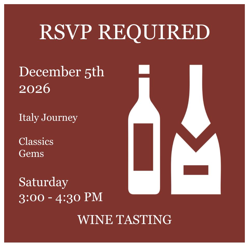 5 December 2026 Italy Journey Wine Tasting RSVP