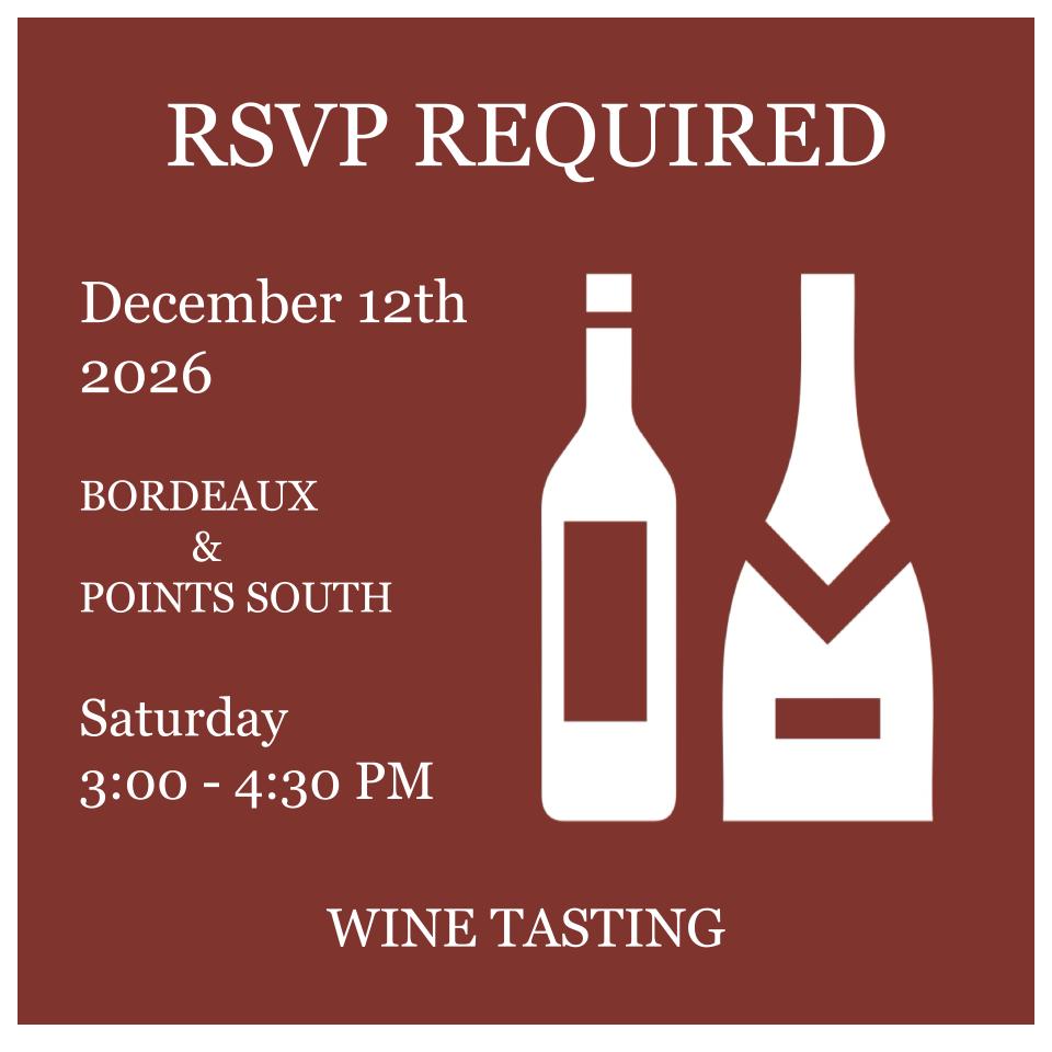 12 December 2026 Bordeaux/South of France Journey Wine Tasting RSVP